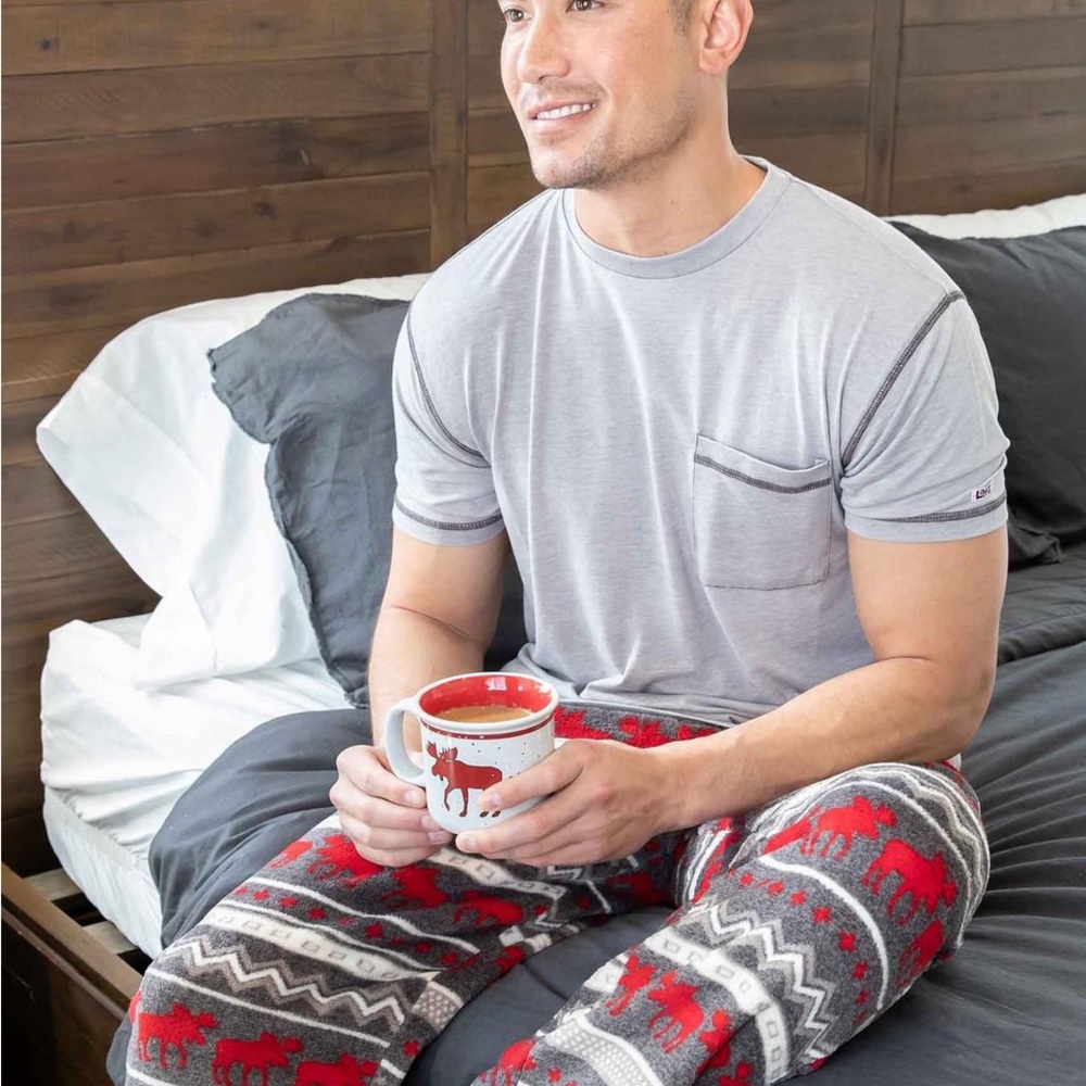 Lazy One Mens Fleece Pajama Bottoms - Red and Gray - Picture 2 of 9